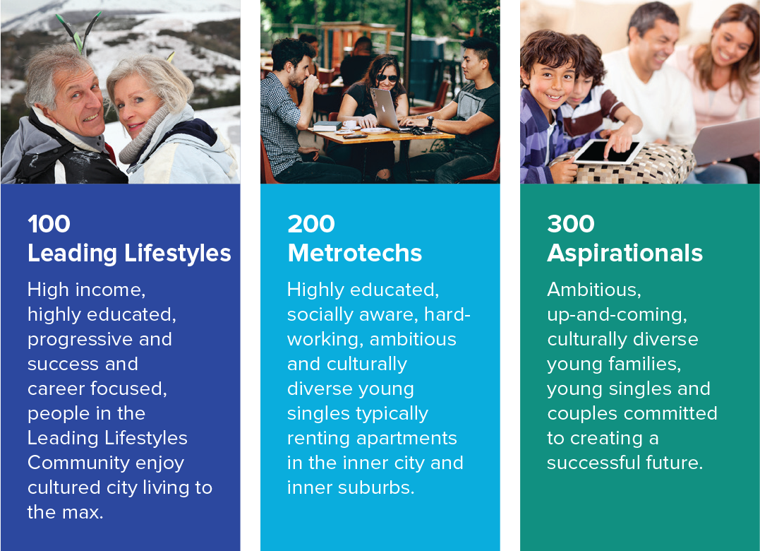 Summary of Leading Lifestyles, Metrotechs and Aspirationals