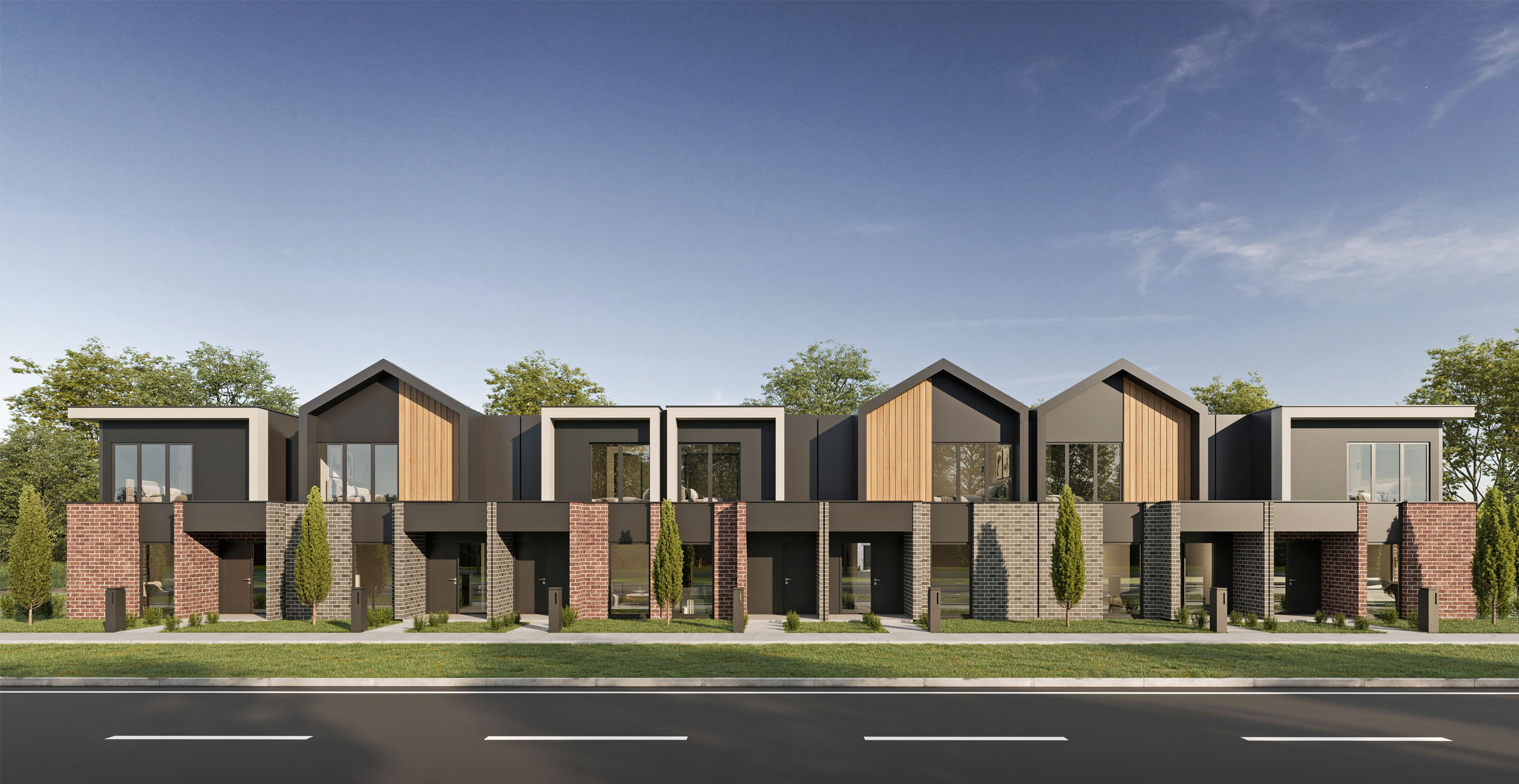 row of modern townhomes