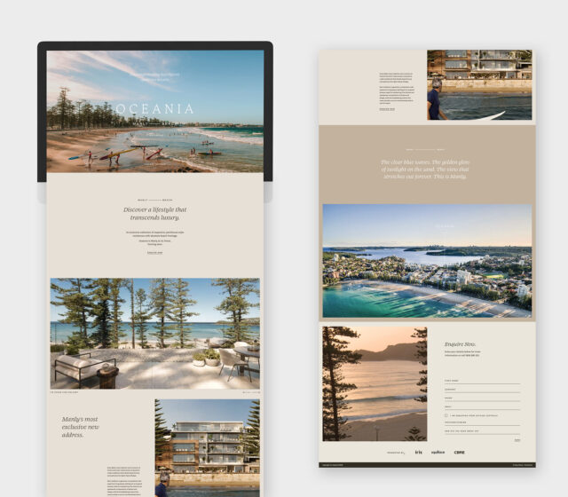 mock up of landing page for Oceania - apartments in Manly Beach